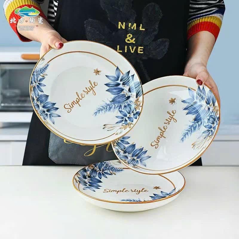 Bộ bát đĩa sứ 10 MÓN Decor MÀU xanh dương CAO CẤP