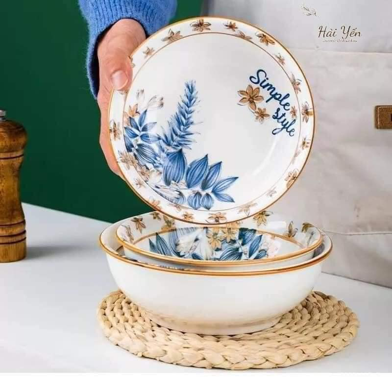 Bộ bát đĩa sứ 10 MÓN Decor MÀU xanh dương CAO CẤP