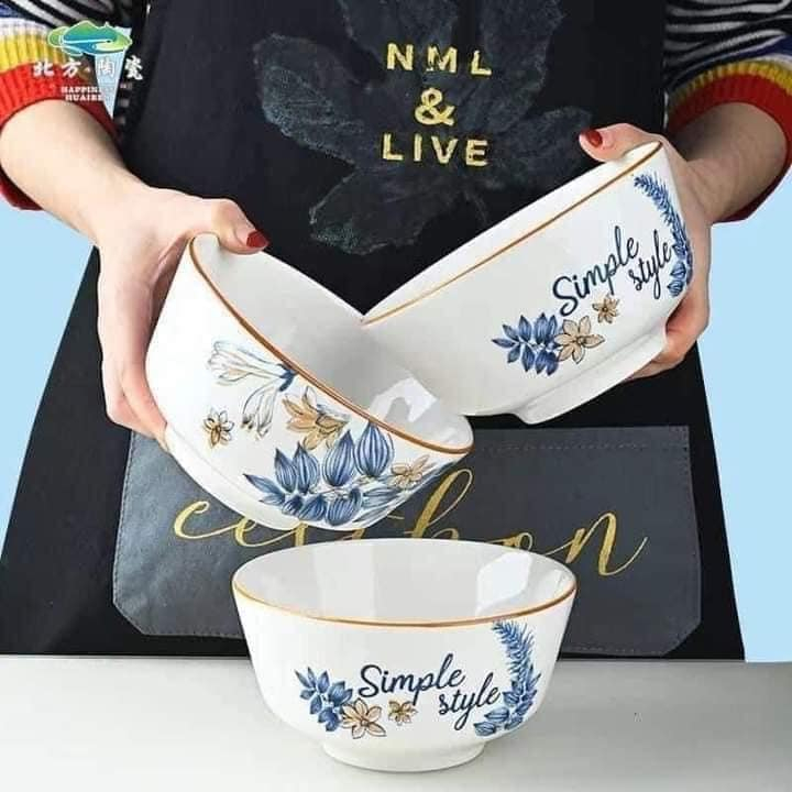 Bộ bát đĩa sứ 10 MÓN Decor MÀU xanh dương CAO CẤP