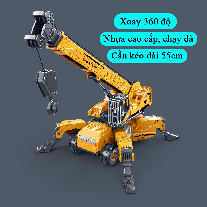 Đồ chơi xe mô hình cần cẩu nâng vật liệu xây dựng KAVY có chân đỡ cần dài 55cm, bánh xe di chuyển được, kích thước lớn