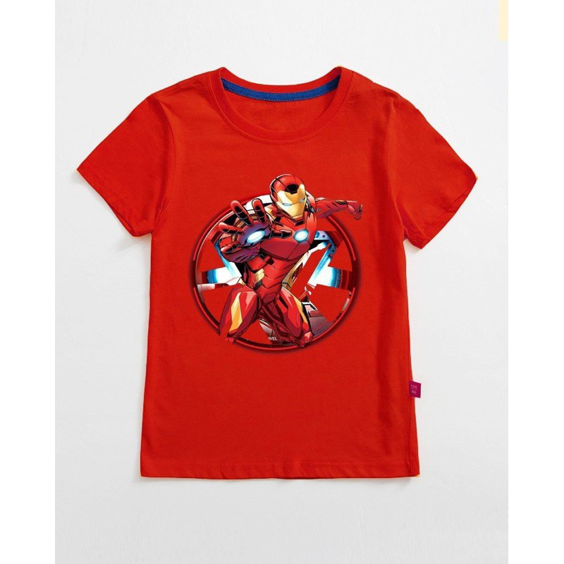 Áo thun cotton cộc tay hình Ironman cho bé