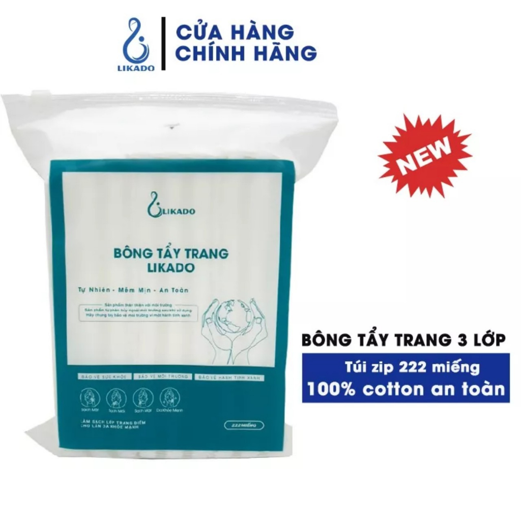 Bông Tẩy Trang 222 Miếng Likado 100% cotton tiệt trùng