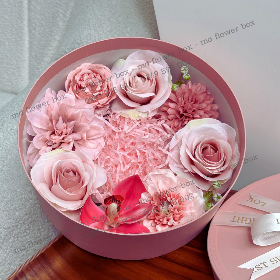 Hộp Tròn Hoa Lụa 3 Size Đường Kính 16 - 20 - 24cm - Handmade By Mơ Decor