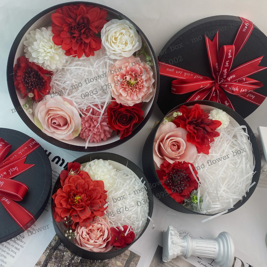 Hộp Tròn Hoa Lụa 3 Size Đường Kính 16 - 20 - 24cm - Handmade By Mơ Decor