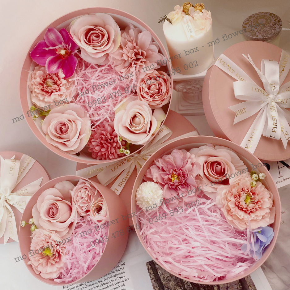 Hộp Tròn Hoa Lụa 3 Size Đường Kính 16 - 20 - 24cm - Handmade By Mơ Decor