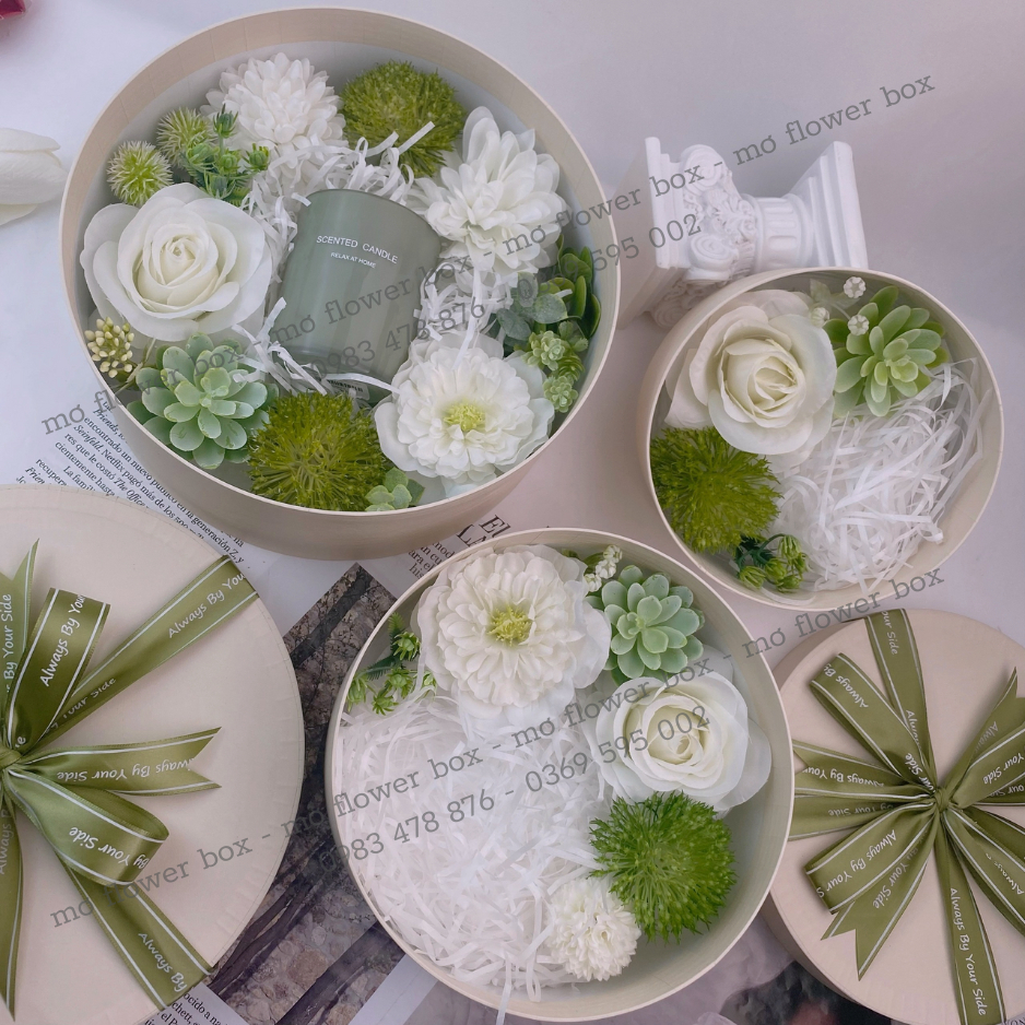 Hộp Tròn Hoa Lụa 3 Size Đường Kính 16 - 20 - 24cm - Handmade By Mơ Decor