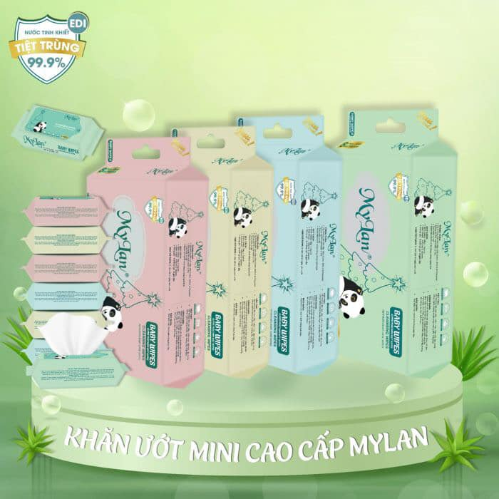 Khăn giấy ướt mini Mylan lốc 8 gói cao cấp cho bé, không hóa chất, nước tinh khiết an toàn cho da nhạy cảm IQ Kao