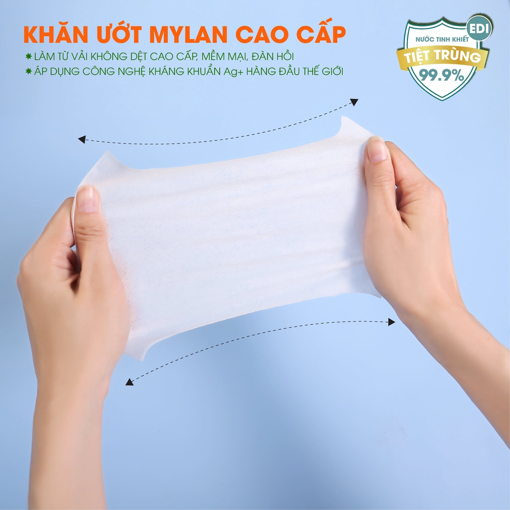 Khăn giấy ướt mini Mylan lốc 8 gói cao cấp cho bé, không hóa chất, nước tinh khiết an toàn cho da nhạy cảm IQ Kao