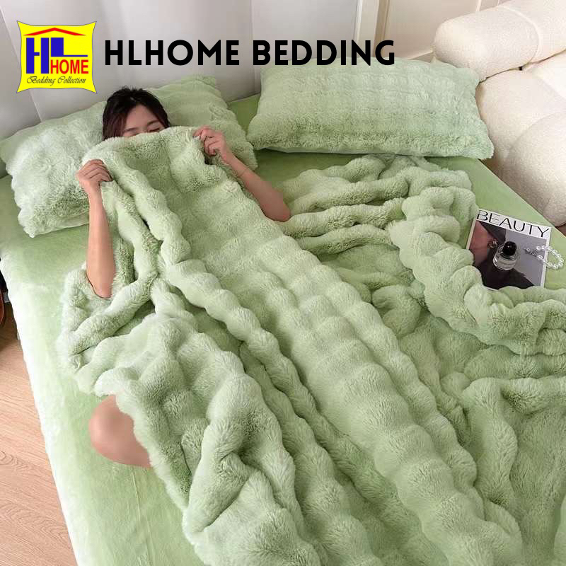 Bộ chăn ga nỉ lông hồ li  HLHOME full màu cao cấp, mềm mịn, bồng bềnh không tích điện