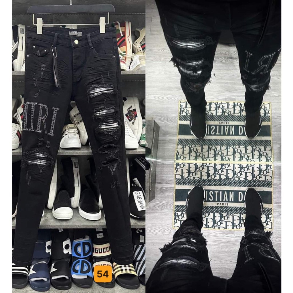 Quần jean dài nam chất denim cao cấp thêu logo chữ kèm vá da trắng cực chất form chuẩn skinny