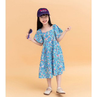 Đầm thiết kế bé gái LEAH cổ vuông xoè tầng tay cánh tiên thô hoa  - Maya dress - Xanh