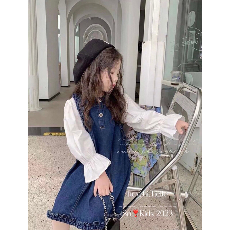 Giá sỉ set váy Rin sát nách phối áo tay nhún thô mềm