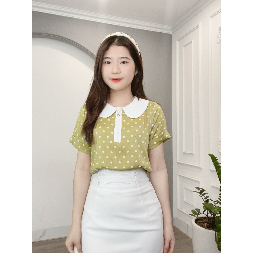 Áo Chấm Bi Cổ Sen Min House
