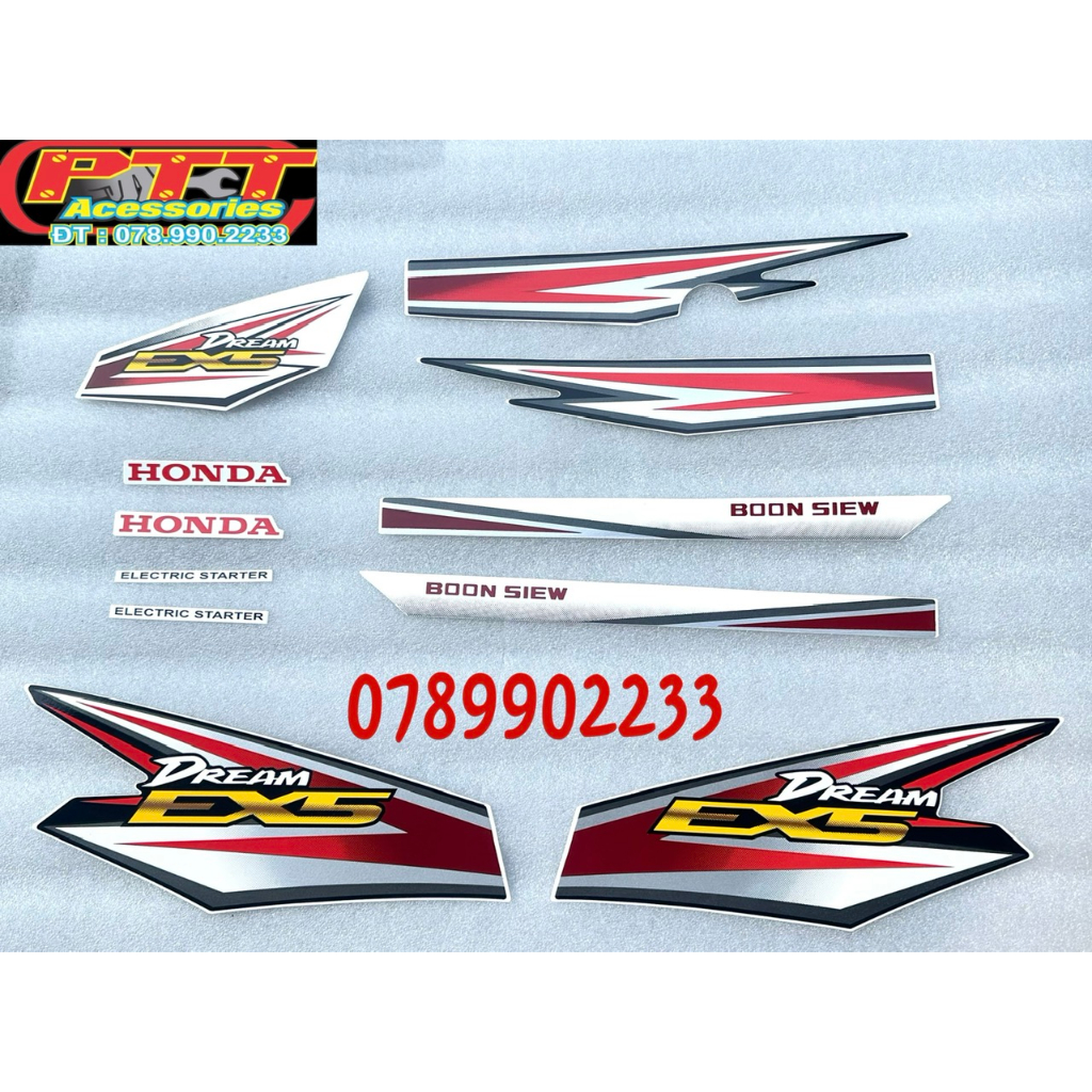 BỘ TEM XE DREAM EX5 MÀU ĐỎ