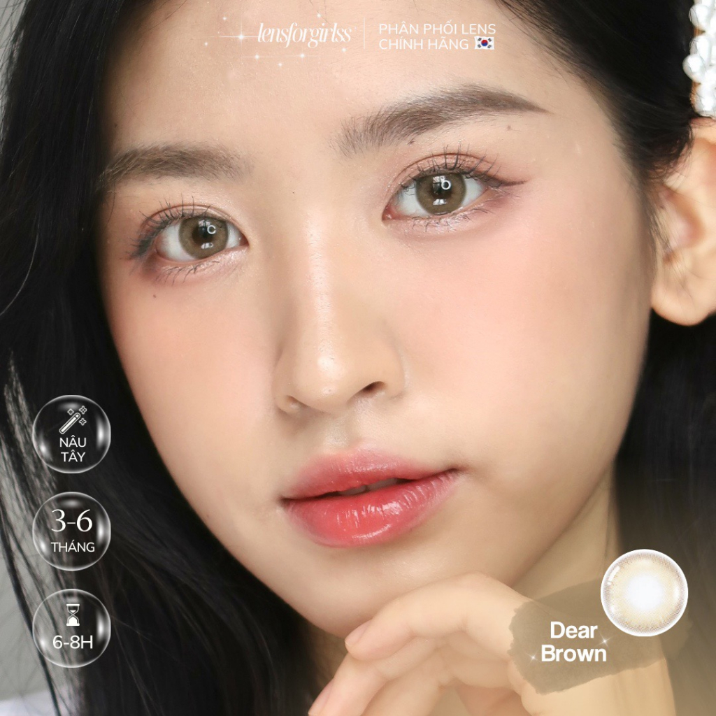 Kính áp tròng nâu sáng ánh kim DEAR BROWN chính hãng Olens | HSD 3-6 tháng | Lens cận | LENSFORGIRLSS