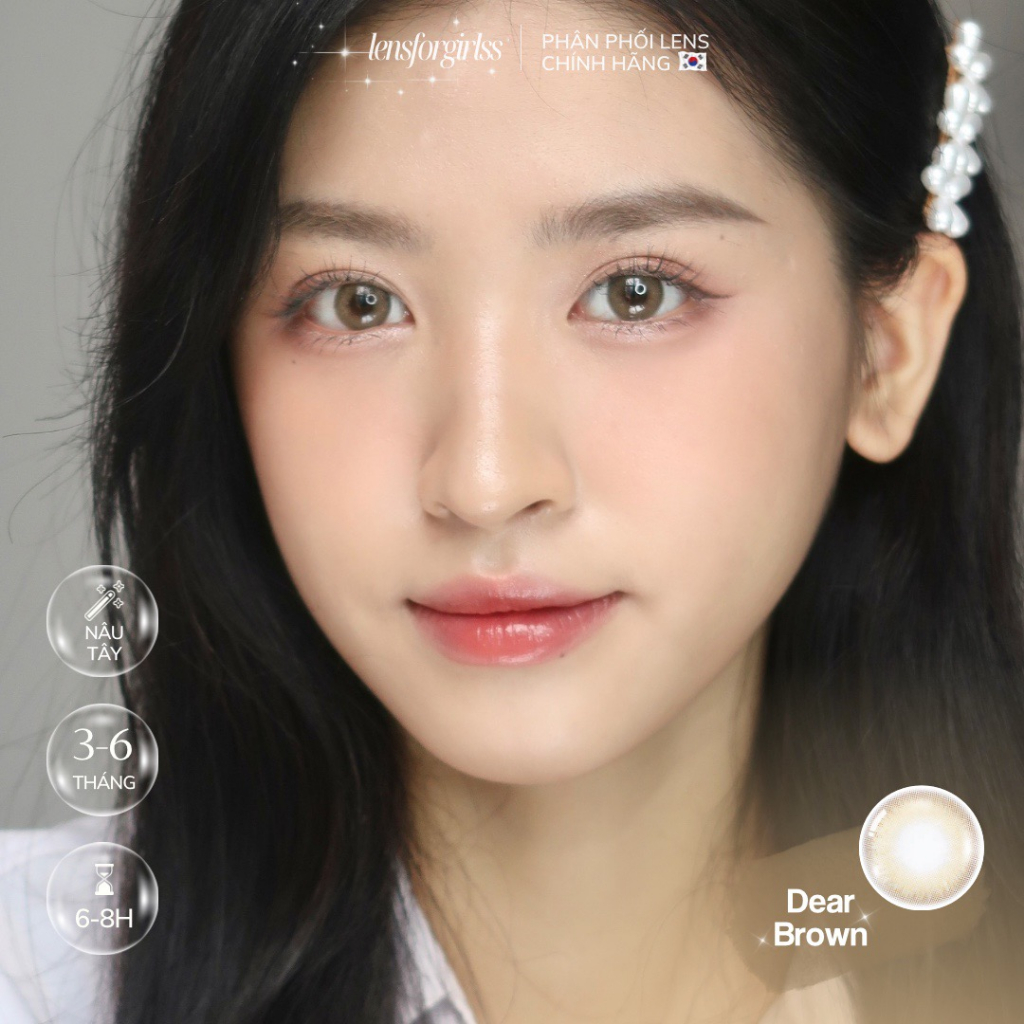 Kính áp tròng nâu sáng ánh kim DEAR BROWN chính hãng Olens | HSD 3-6 tháng | Lens cận | LENSFORGIRLSS