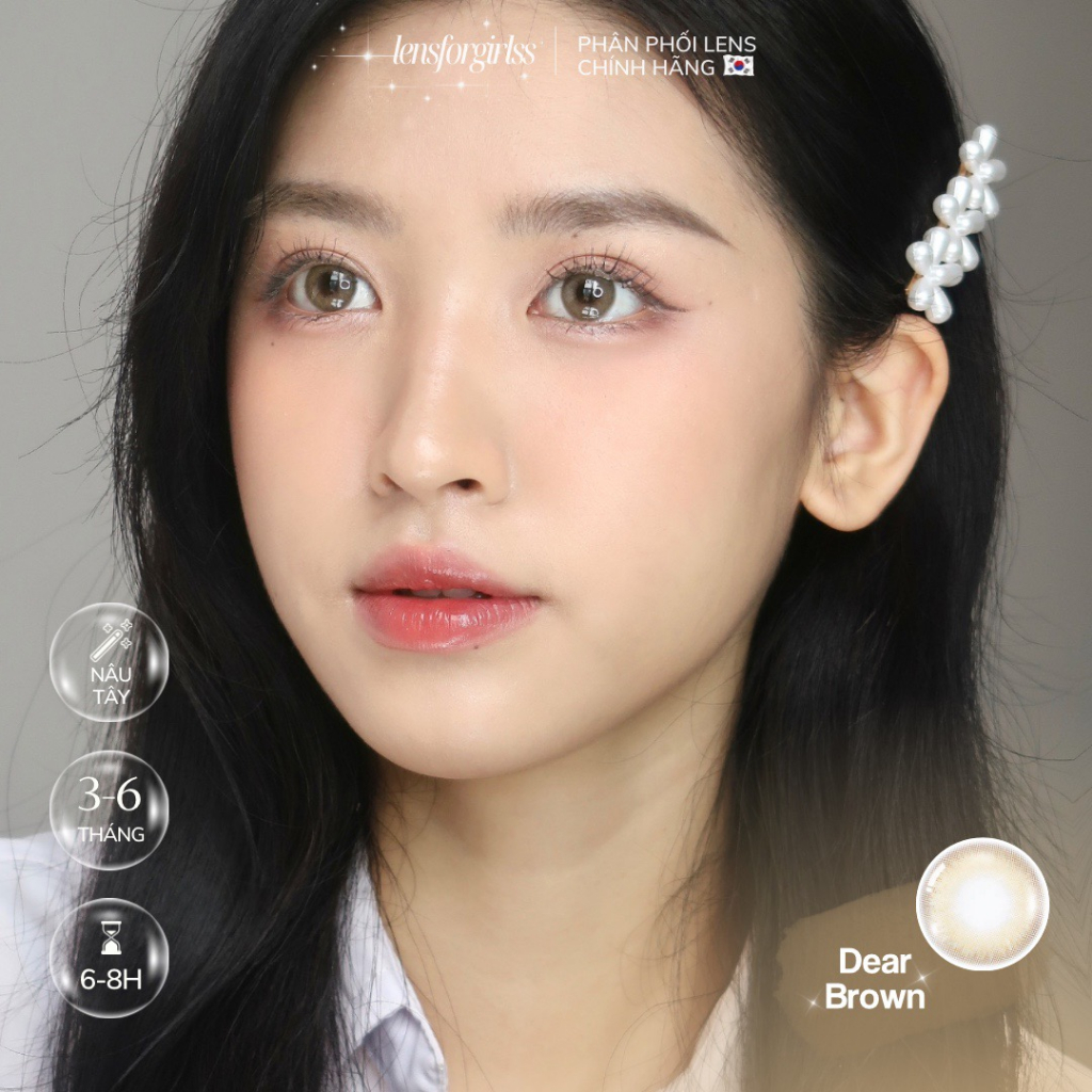 Kính áp tròng nâu sáng ánh kim DEAR BROWN chính hãng Olens | HSD 3-6 tháng | Lens cận | LENSFORGIRLSS