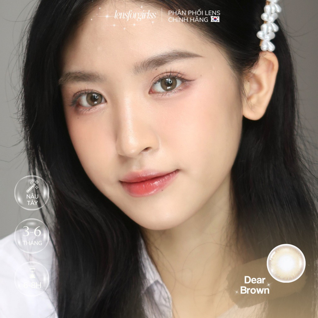 Kính áp tròng nâu sáng ánh kim DEAR BROWN chính hãng Olens | HSD 3-6 tháng | Lens cận | LENSFORGIRLSS