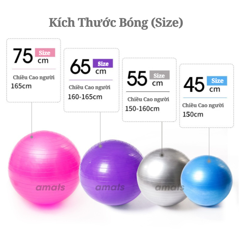 Bóng Tập Yoga Trơn 45cm Dày 2mm Cao Cấp  Chống Nổ Bóng