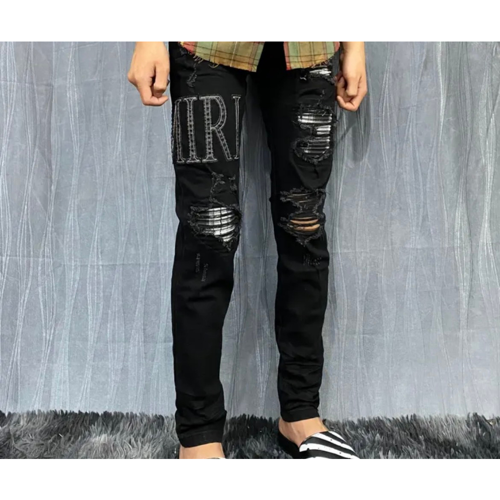 Quần jean dài nam chất denim cao cấp thêu logo chữ kèm vá da trắng cực chất form chuẩn skinny