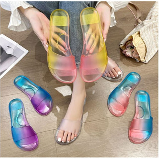 Dép lê nữ quai ngang trong suốt phối màu pasel