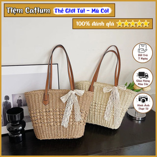 Túi cói xô hoa giữa vintage đi biển cao cấp chất liệu tự nhiên, Giao Hàng Nhanh, Lỗi 1 Đổi 1