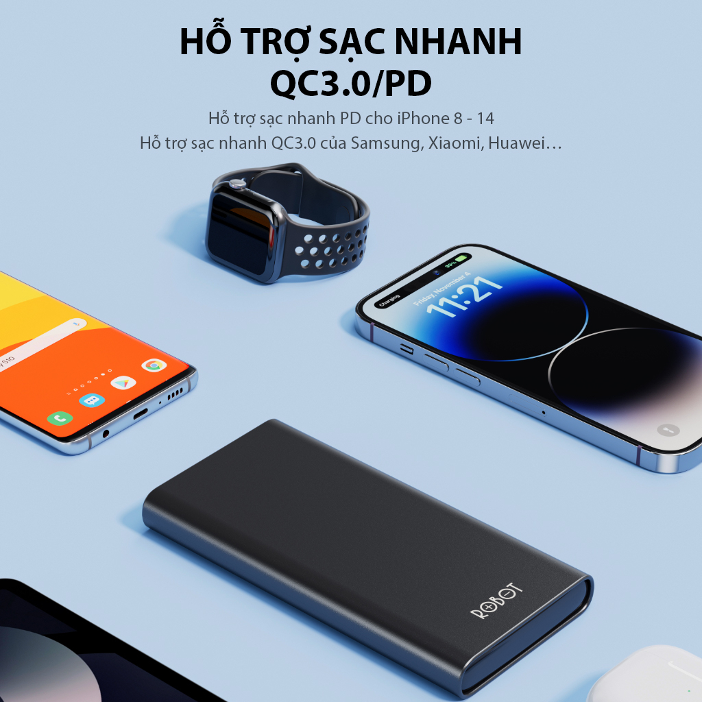 Pin Sạc Dự Phòng ROBOT RT11, Sạc Nhanh 20W 10.000mAh