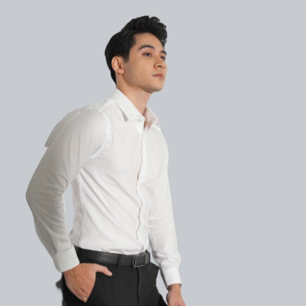 Áo sơ mi trắng dài tay nam Phan Nguyễn, chất liệu vải mềm mại, thoáng mát, form slim fit tôn dáng SMO.001
