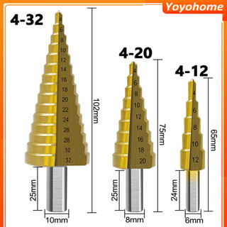 Mũi khoan khoét lỗ đa năng,Mũi khoan hình nón thép HSS phủ titan cỡ 4-12/20/32mm tiện dụng