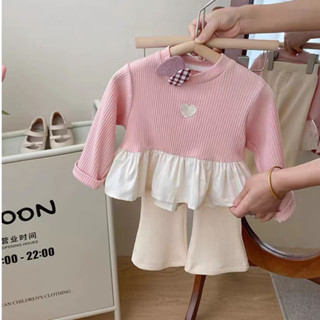 Bộ đồ bé gái dày tay cổ tròn( thêu tim) bánh bèo cho bé từ 1-5 tuổi