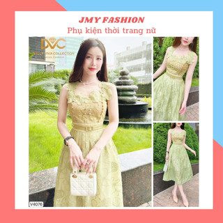 V4076 Váy ren xanh hai dây đính hoa nữ tính [Dolce Viva Colection (DVC)] Váy ren dự tiệc, đi chơi siêu xinh