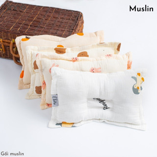 Gối Lõm Chống Méo Đầu Cho Bé Sơ Sinh Ruột Bông Organic Vải Thô Lụa Thị Nhím Store