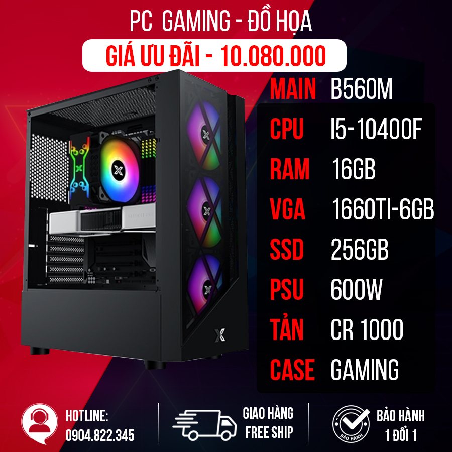 Bộ PC Gaming B560 | I5 10400F |GTX 1660ti 6GB | RAM 16GB |ID Cooling 240XT GIÁ SIÊU SỐC Mới 100% Bảo hành 36 Tháng chính