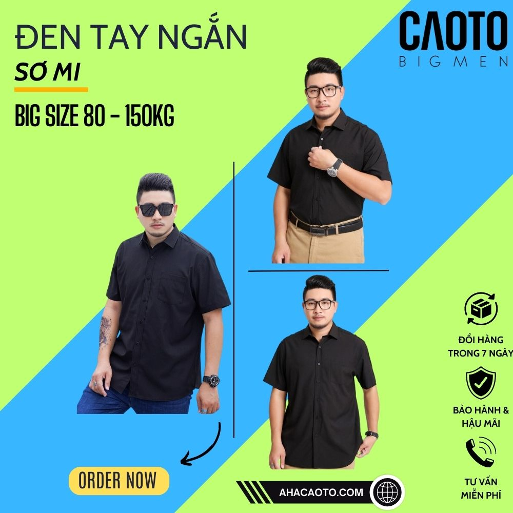 Áo Sơ Mi Big Size Nam Ngắn Tay Đen Chất Vải Co Giãn Thoải Mái – Áo Sơ Mi Big Size 2XL 3XL 4XL 5Xl 6XL 7XL 8XL 9XL 10XL