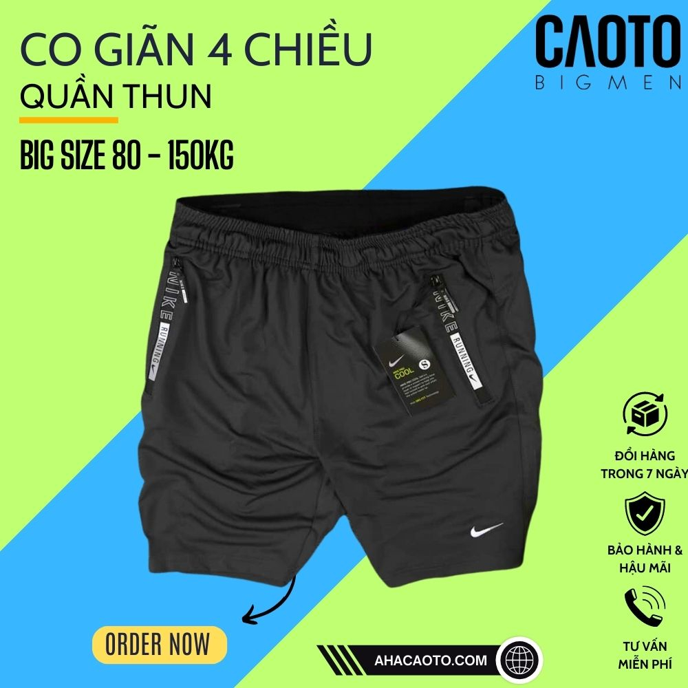 Quần Short Big Size Thun 4 ChIều Co Giãn Đen - Quần Big Size Nam 2XL 3XL 4XL 5XL 6XL 7XL
