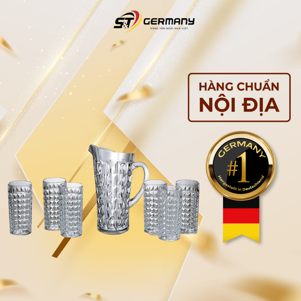 Bộ Bình Nước Bohemia Diamond (1 bình 1250ml và 6 cốc 260ml) Nội Địa Đức Pha Lê Cao Cấp GST Electronic 520035