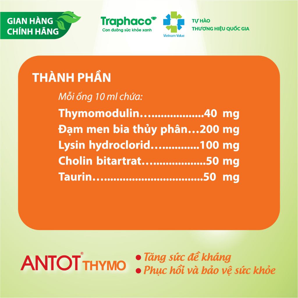Ăn Ngon Tăng Đề Kháng Antot Thymo Traphaco Bổ Dưỡng Toàn Diện Cho Bé Và Người Lớn Vị Thơm Ngon 2Vỉ x10 Ống Uống