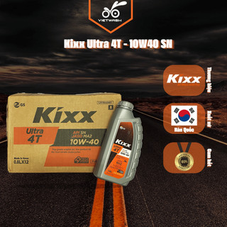 Thùng 12 chai nhớt xe số tổng hợp toàn phần kixx ultra 4t 10w40 api sn 800ml/1l