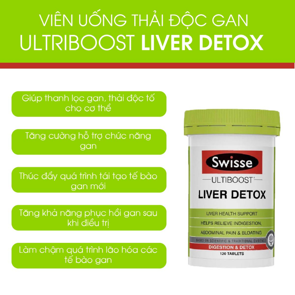 Thải Độc Gan Swisse Liver Detox 120 viên giúp hỗ trợ và tăng cường chức năng gan, phòng ngừa các bệnh liên quan đến gan