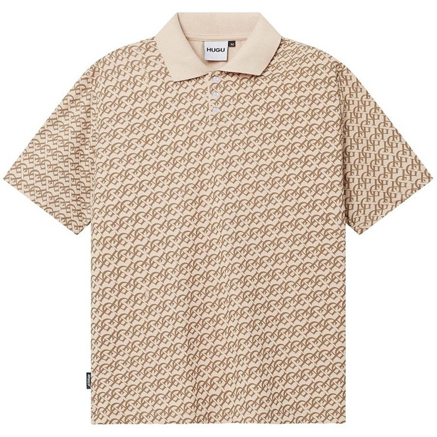 Áo polo nam vải cá sấu bốn chiều họa tiết độc đáo MONOGRAM POLO chính hãng HUGU - nhiều màu, form rộng