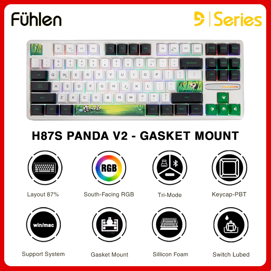 Bàn Phím Cơ Không Dây Fuhlen H87S Panda V2 Tri-Mode Gasket Mount Mạch Xuôi Hotswap Cherry Profile