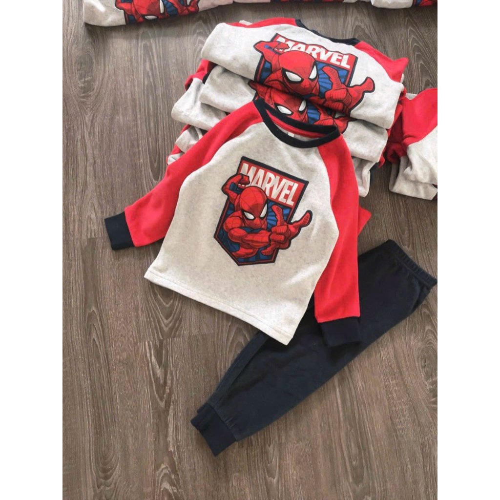 Bộ Dài Tay Cotton In Hình Siêu Nhân Marvel Cho Bé Trai Co Giãn Thoải Mái Mặc Đi Học, Đi Chơi