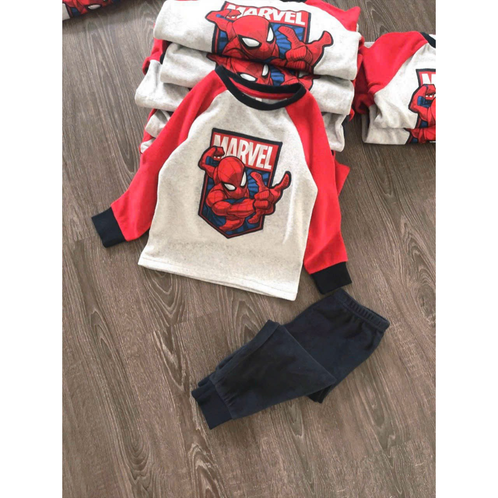 Bộ Dài Tay Cotton In Hình Siêu Nhân Marvel Cho Bé Trai Co Giãn Thoải Mái Mặc Đi Học, Đi Chơi