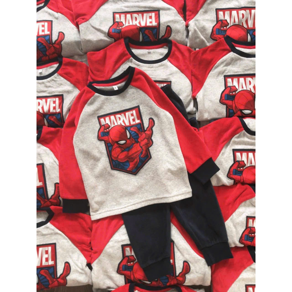 Bộ Dài Tay Cotton In Hình Siêu Nhân Marvel Cho Bé Trai Co Giãn Thoải Mái Mặc Đi Học, Đi Chơi