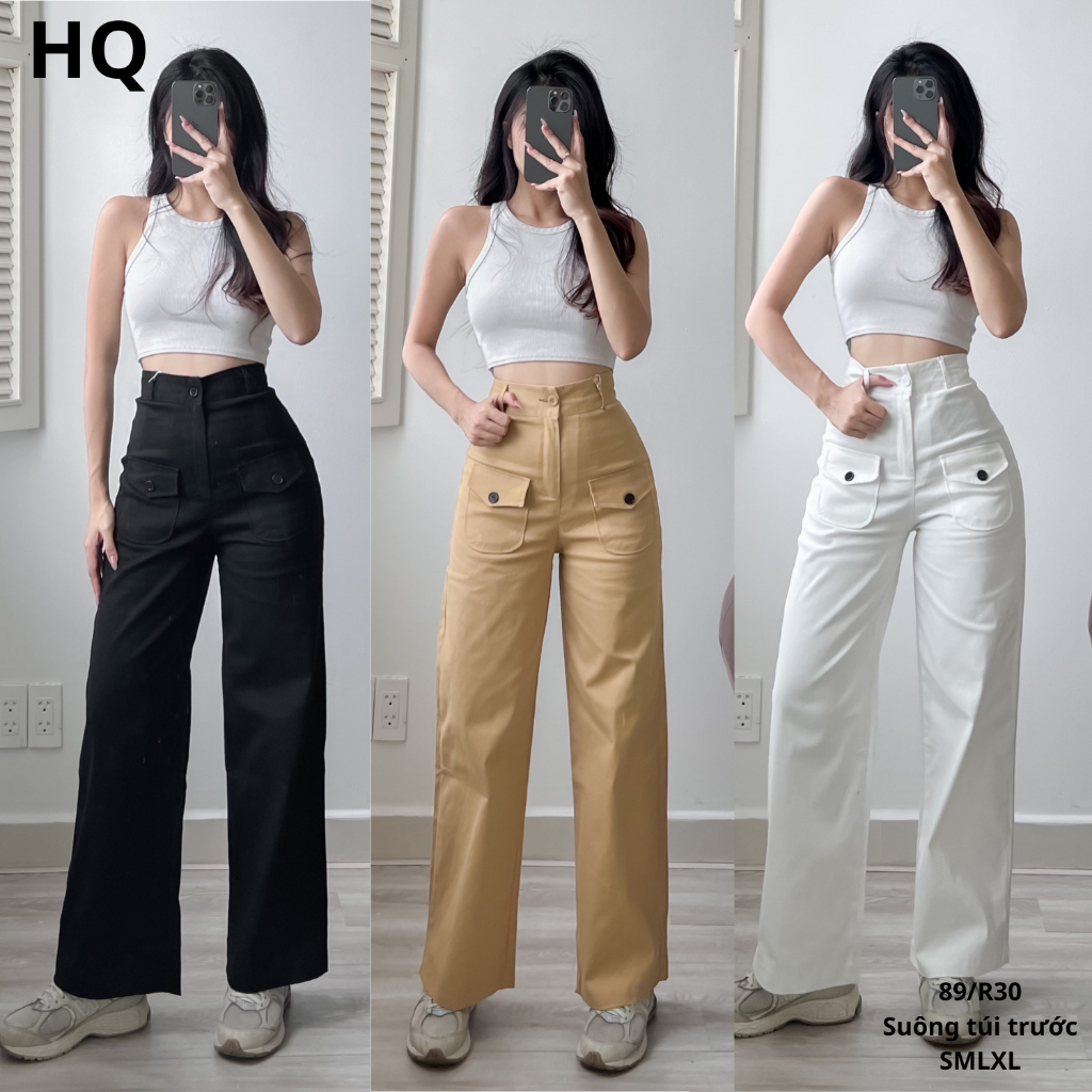 [DEAL] HQJeans Quần suông dài kaki co giãn nhẹ túi trước mẫu mới thiết kế HQ89