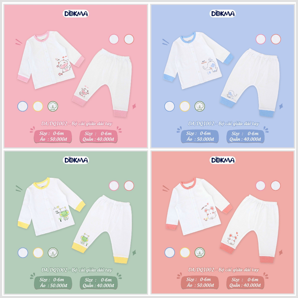 Dokma Bộ Dài Tay Cài Thẳng Cho Bé Trai, Bé Gái Từ Sơ Sinh Dokma