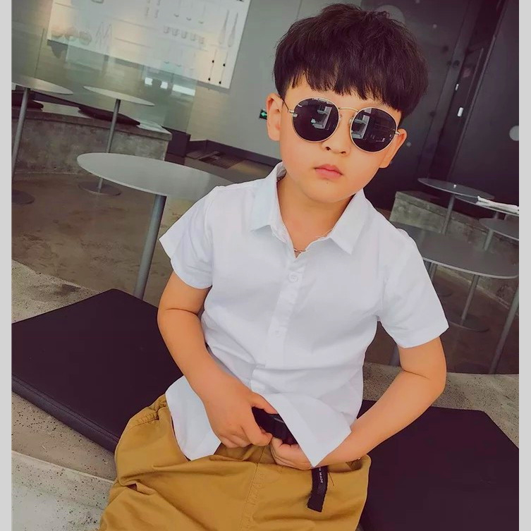 Áo sơ mi trắng dài tay ngắn tay cho bé trai