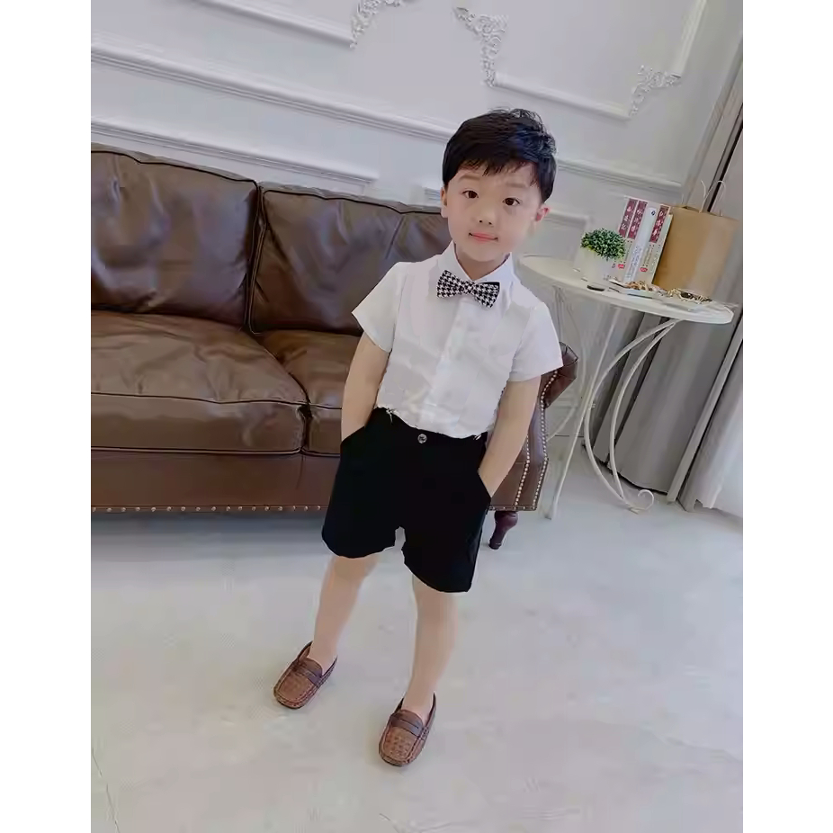 Áo sơ mi trắng dài tay ngắn tay cho bé trai