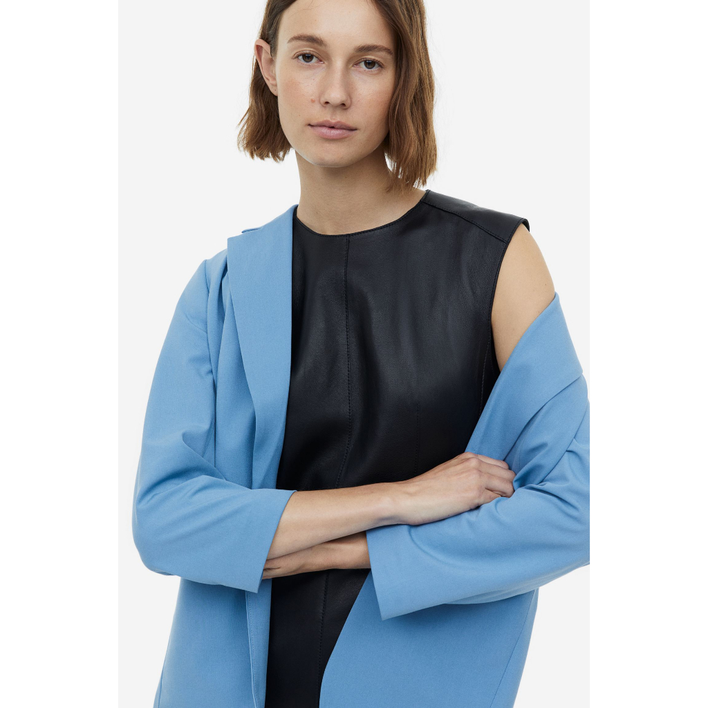 H&M Đức - Áo khoác blazer tay lửng có lót vest xanh dương sale auth new tag cao cấp có sẵn chính hãng 1038808004
