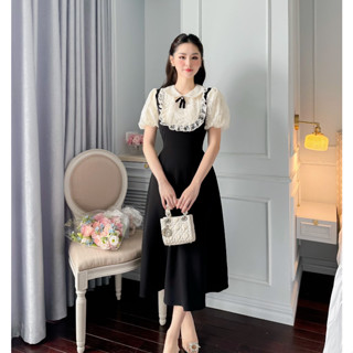 Váy xinh nữ phong cách tiểu thư hàn quốc Đầm xinh nữ form chữ A nơ cổ chất liệu tuyết mưa siêu mềm mịn , đẹp dịu dàng